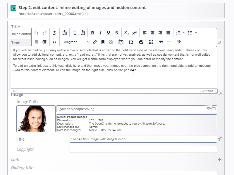 Form based editing (c) CC BY-NC-SA / Alkacon Software - http://alkacon.com Form based editing