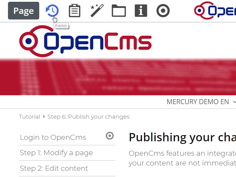Click on 'Publish' in the toolbar (c) CC BY-NC-SA / Alkacon Software - http://alkacon.com Click on 'Publish' in the toolbar